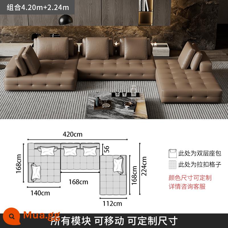 Ý tối giản ánh sáng sang trọng Sofa Lawrence lớp đầu tiên kết hợp da bò phòng khách căn hộ lớn biệt thự thiết kế mô-đun da - [Da bò hạt dày cấp S] kết hợp 4,20m+2,24m