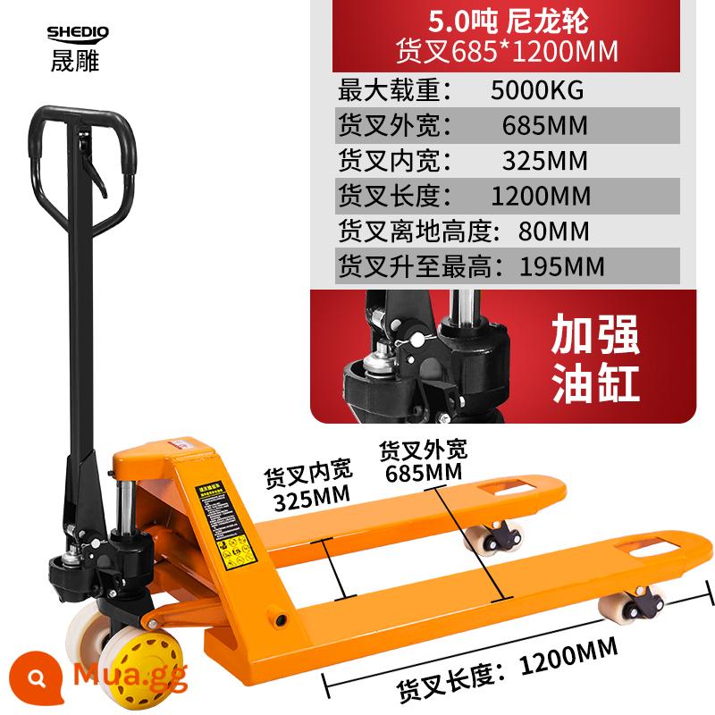 Shengdiao máy xếp gia súc mặt đất hướng dẫn sử dụng xe tải xếp kho 2/3/5 tấn xe đẩy tay xếp dỡ xe thủy lực - 5 tấn/chiều rộng bên ngoài 685, chiều dài càng nâng 1200/bánh xe nylon/xi lanh gia cố AC