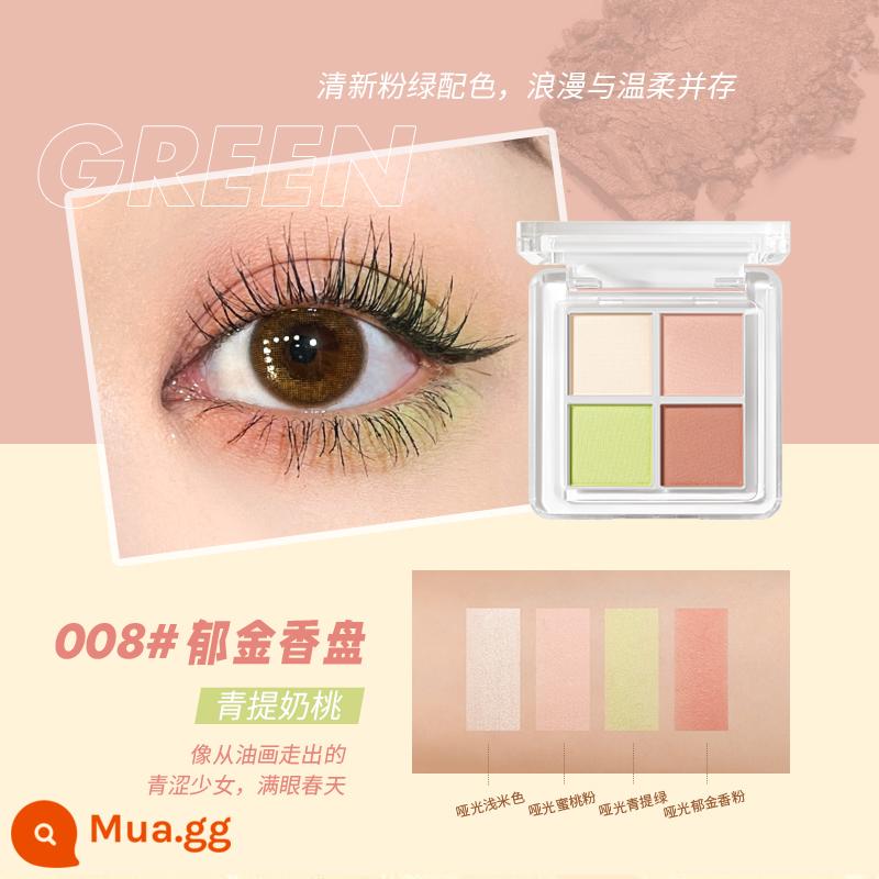 Bảng phấn mắt mini bốn màu UKISS 2022 new ins super fire sequin matte màu đất thương hiệu thích hợp - MỚI! 008#Đào sữa xanh (đĩa tulip)