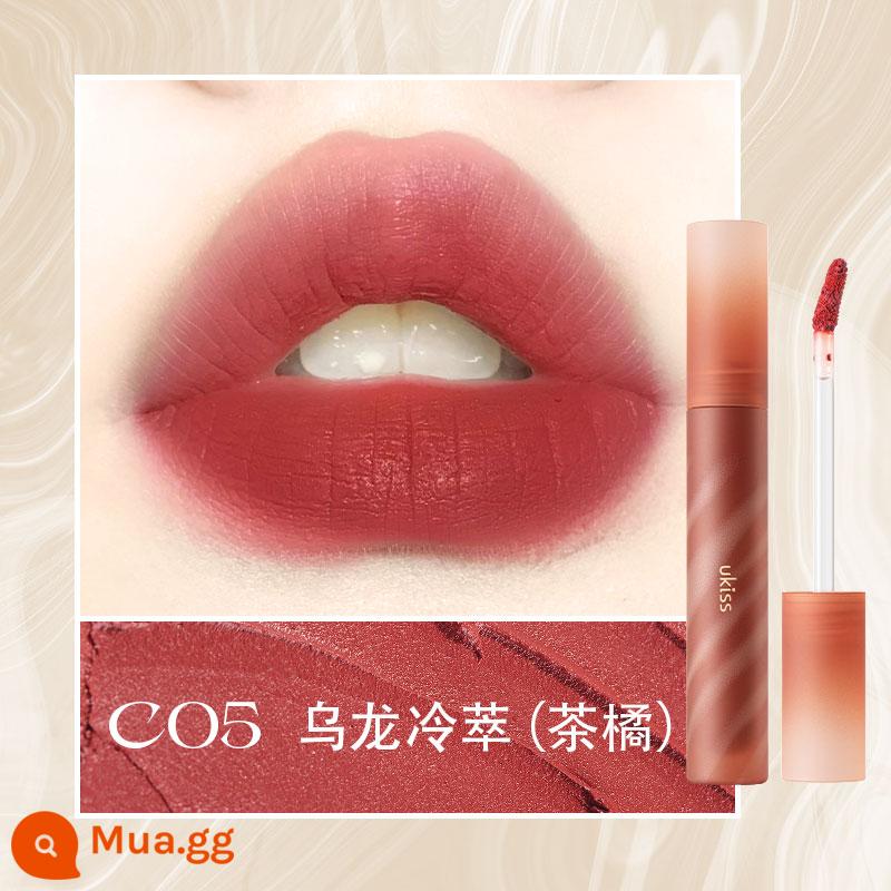 UKISS Sữa Sương Lip Glaze Matte Người Mới Học Sinh Nhung Matte Dính Cốc Dính Chắc Son Bóng Son Môi bùn - C05 Oolong Cold Brew (Trà Cam)