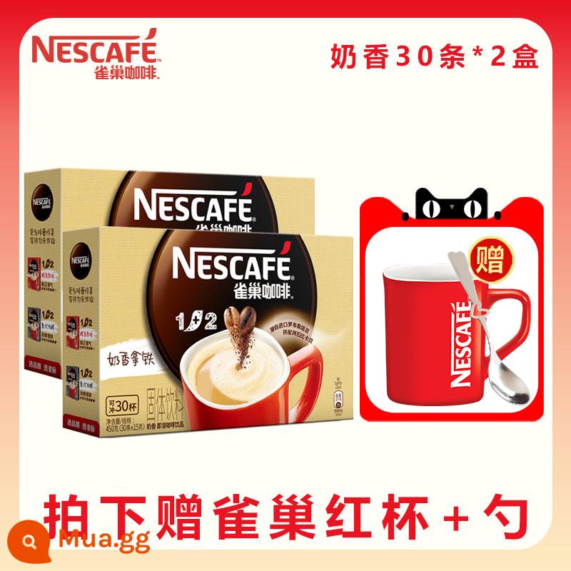 Bột cà phê hòa tan latte hương vị sữa cổ điển của Nestle ngọt ngào 3 trong 1 không đường hàng đầu chính thức của cửa hàng hàng đầu - Hương sữa 30 thanh/hộp*2 hộp❤ Tặng cốc + thìa Nestlé đỏ