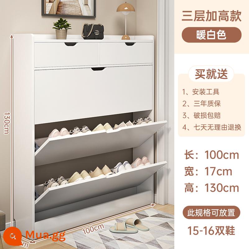 Tủ giày thùng lật siêu mỏng 17cm cửa nhà dung tích lớn tủ hiên treo giày đơn giản hiện đại - [Mẫu nâng cao] Trắng ấm 100*17*130cm