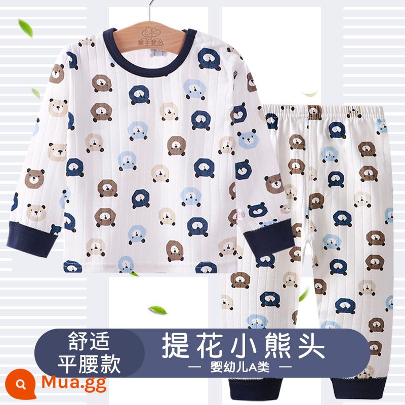 Bộ đồ lót trẻ em cotton nguyên chất cho bé dài tay hai mảnh quần áo bé trai quần lót dài bé gái đồ ngủ mùa hè - Đầu gấu Jacquard