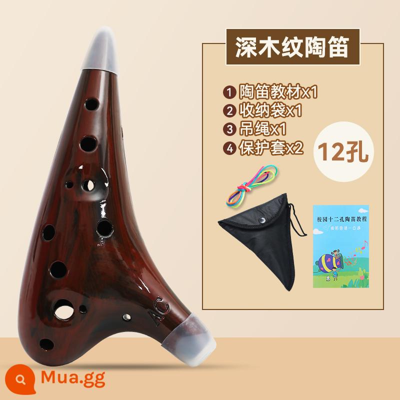 12 lỗ alto AC mục nhập cấp nhựa Ocarina cấp mới bắt đầu chữ miễn phí nhạc cụ chuyên nghiệp chống rơi sinh viên phím C - [Mạ điện] Hạt gỗ tối màu AC 12 lỗ + quà tặng