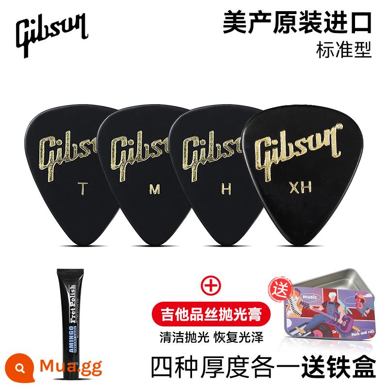 Gibson đàn guitar điện tốc độ chọn ngón tay chọn đàn guitar acoustic dân gian hộp đàn gảy chọn - [Gói bốn chiếc - Đen] Mỗi chiếc có bốn độ dày + miếng dán phím đàn + hộp sắt đi kèm