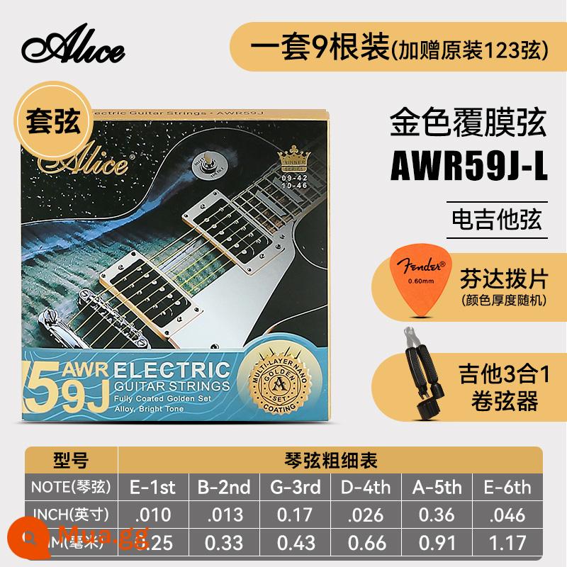 Xác Thực Dây Đàn Guitar Điện Alice A503 Đàn Guitar Điện 1 Dây 10 Dây 1 Dây Bộ 6 One Hyun Bộ - [Dây mạ vàng] AWR59J-L+quà tặng