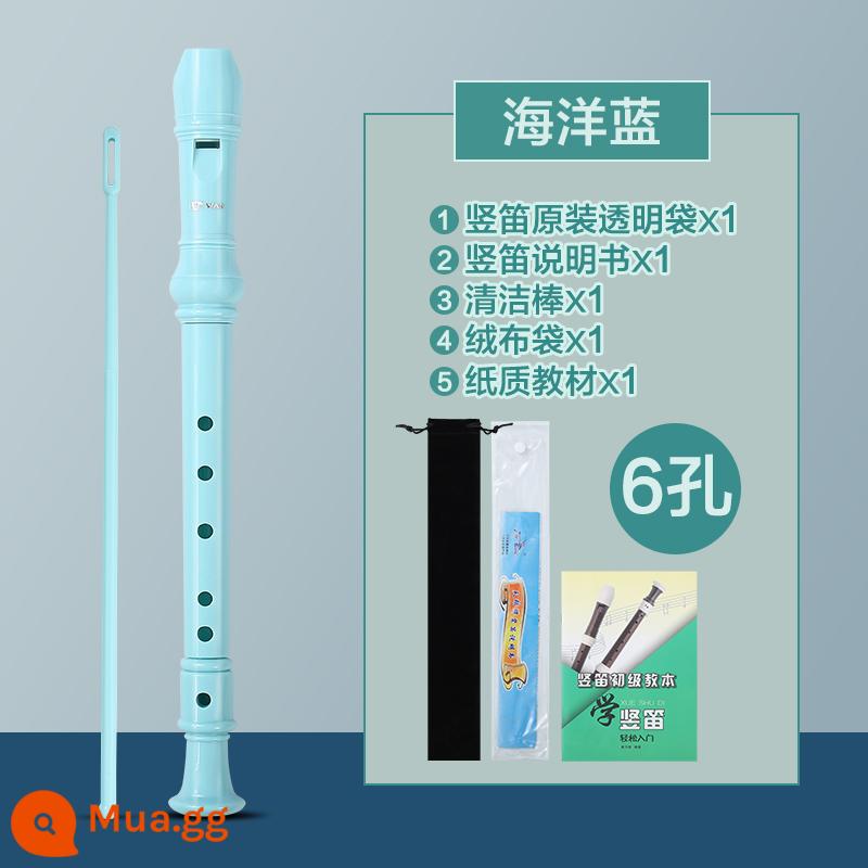 Sáo thiên nga thẳng treble kiểu Đức 6 lỗ 8 lỗ dành cho trẻ mới bắt đầu 6 lỗ 8 lỗ nhạc cụ sáo dành cho học sinh tiểu học - Xanh biển 6 lỗ + quà tặng gốc + túi nhung + sách nhập môn