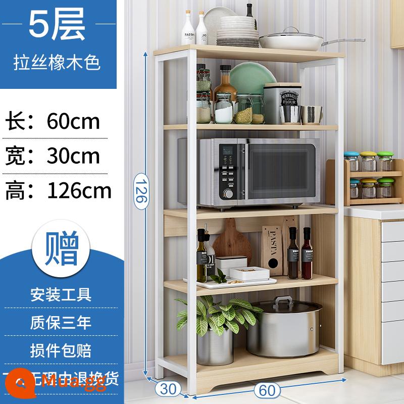 Giá nhà bếp sàn nhà nhiều tầng kệ gia dụng đa năng kệ xoong nồi kệ lò vi sóng - [5 lớp cổ điển] Màu sồi trắng 60x30x126CM↑