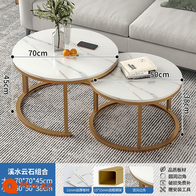 Bàn cà phê phòng khách nhà bàn tròn căn hộ nhỏ sofa bên bàn ánh sáng sang trọng đơn giản hiện đại bàn cà phê bàn ban công - [Đã bán nhiều ❤] Đá cẩm thạch suối 70cm + Khung vàng đá cẩm thạch 50cm