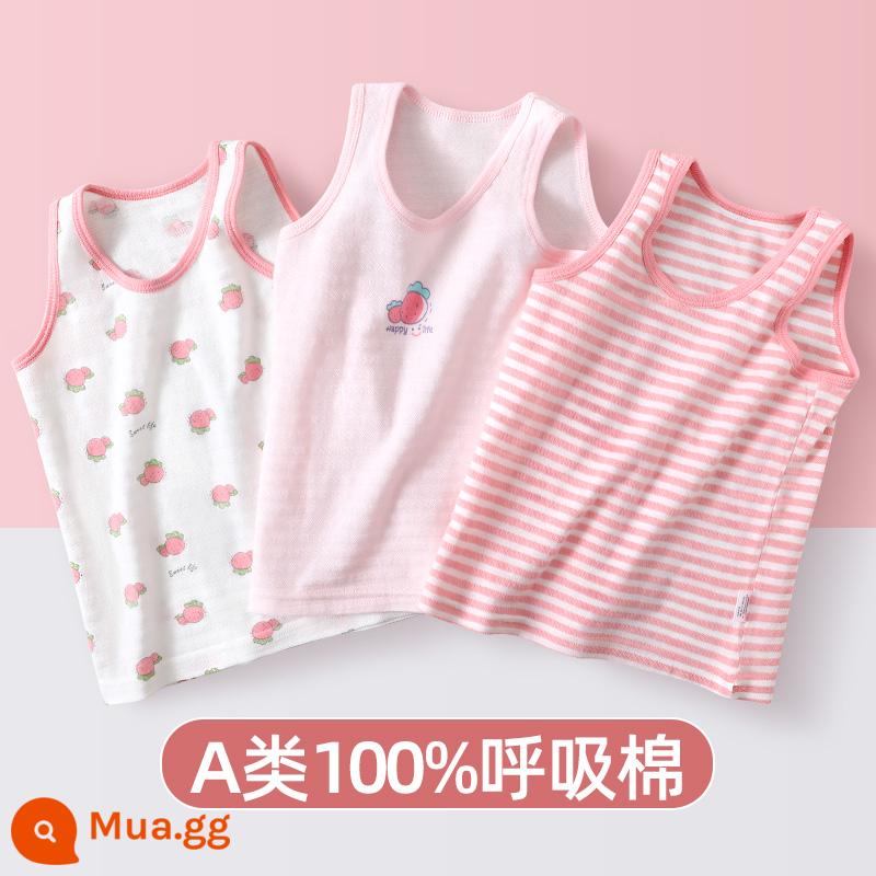 Áo Vest Trẻ Em Bé Gái Mặc Cotton Bé Gái Bé Gái Bé Gái Địu Nhỏ Trẻ Em Bé Gái Quần Lót Bé Gái Vest Nhỏ - Bông thở hương dâu (3 gói)