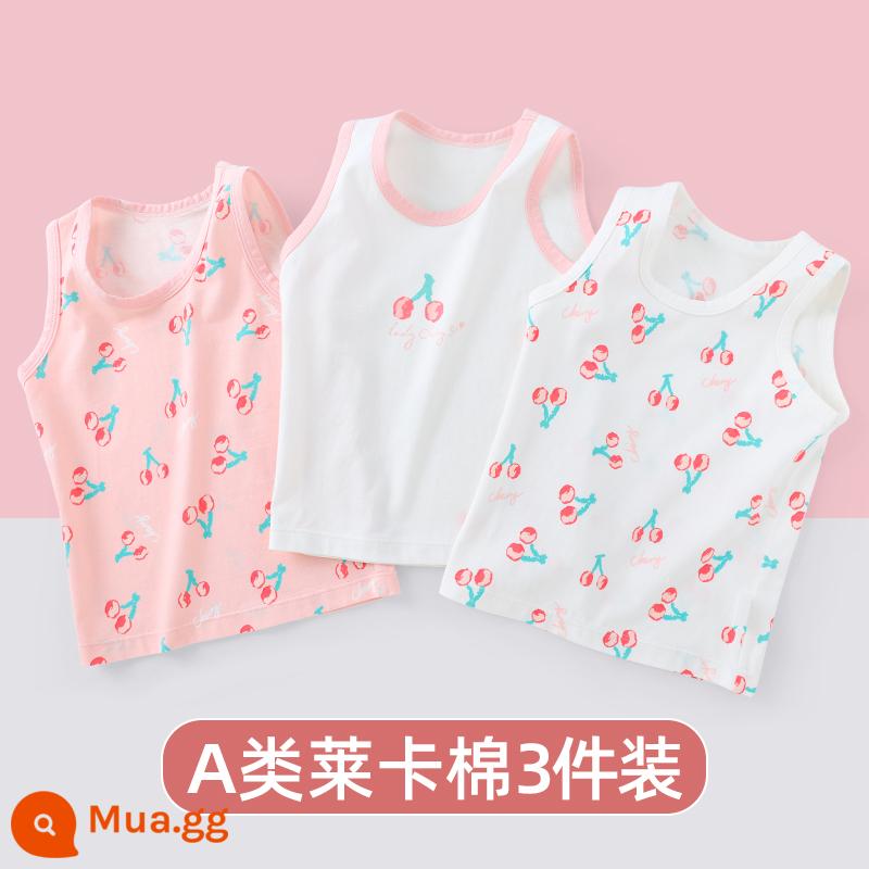 Áo Vest Trẻ Em Bé Gái Mặc Cotton Bé Gái Bé Gái Bé Gái Địu Nhỏ Trẻ Em Bé Gái Quần Lót Bé Gái Vest Nhỏ - Cotton Lycra Cherry Hồng (3 gói)