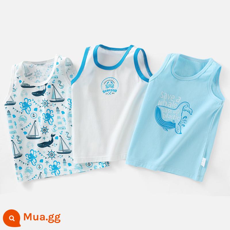 Áo Vest Trẻ Em Bé Trai Cotton Mặc Bên Trong Bé Trai Bé Trai Bé Trai Mùa Hè Vượt Rào Quần Lót Trẻ Em Áo Vest Nhỏ - bông lycra đại dương xanh