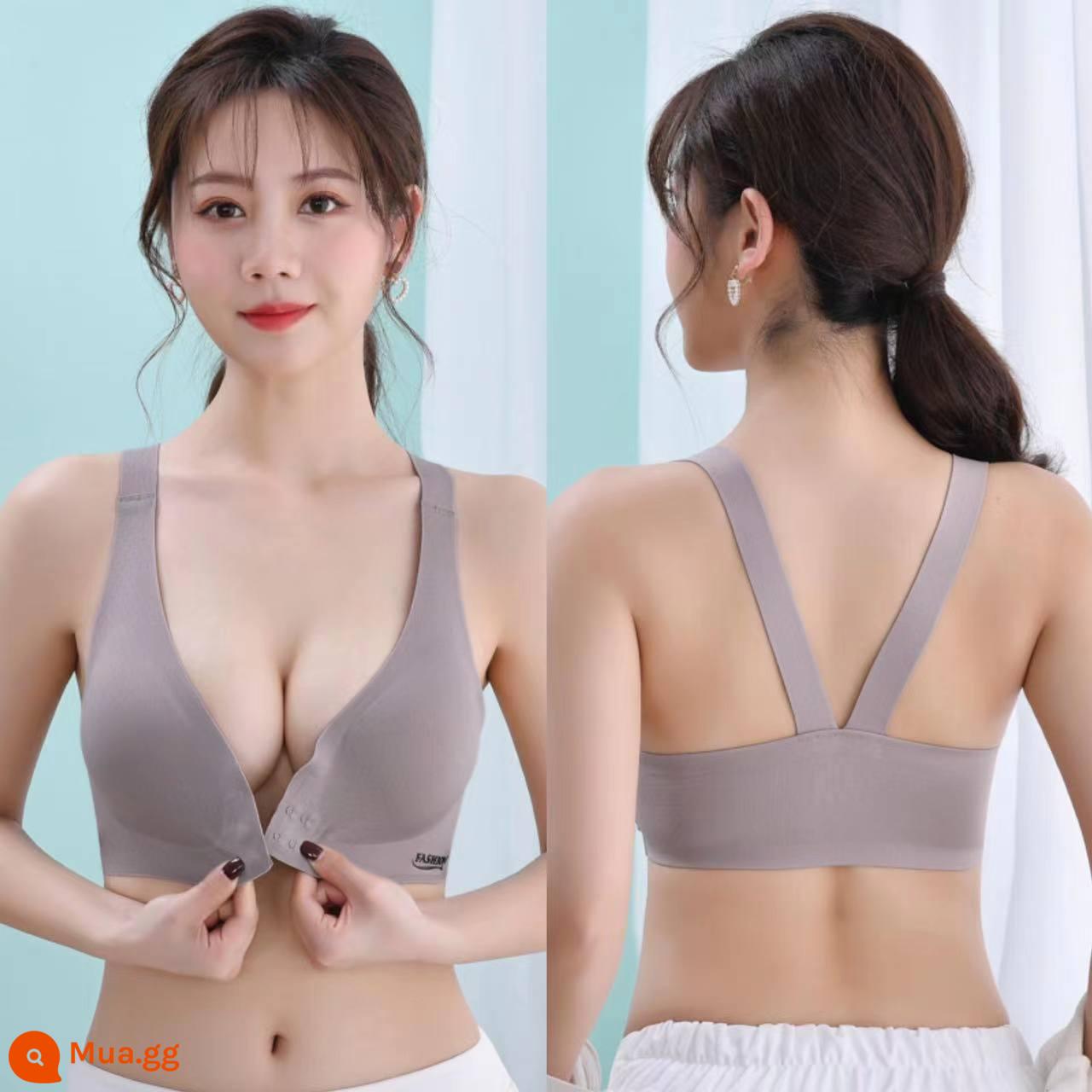 Chiếc áo vest khóa trước để treo túi bé trong đồ lót mỏng mùa hè, phụ nữ thu thập áo ngực chuyển động trực giao và không có vòng thép - xám tím