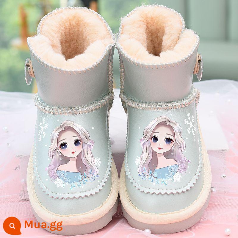 Da cô gái giày tuyết 2022 BOOTS mùa đông mới Giày bông dày đôi giày trẻ em Giày trẻ em ấm áp cotton cotton chống tuyết không thấm nước - Ice Crown Princess Moonlight + Da thật chống thấm nước + Đáy mềm Oxford