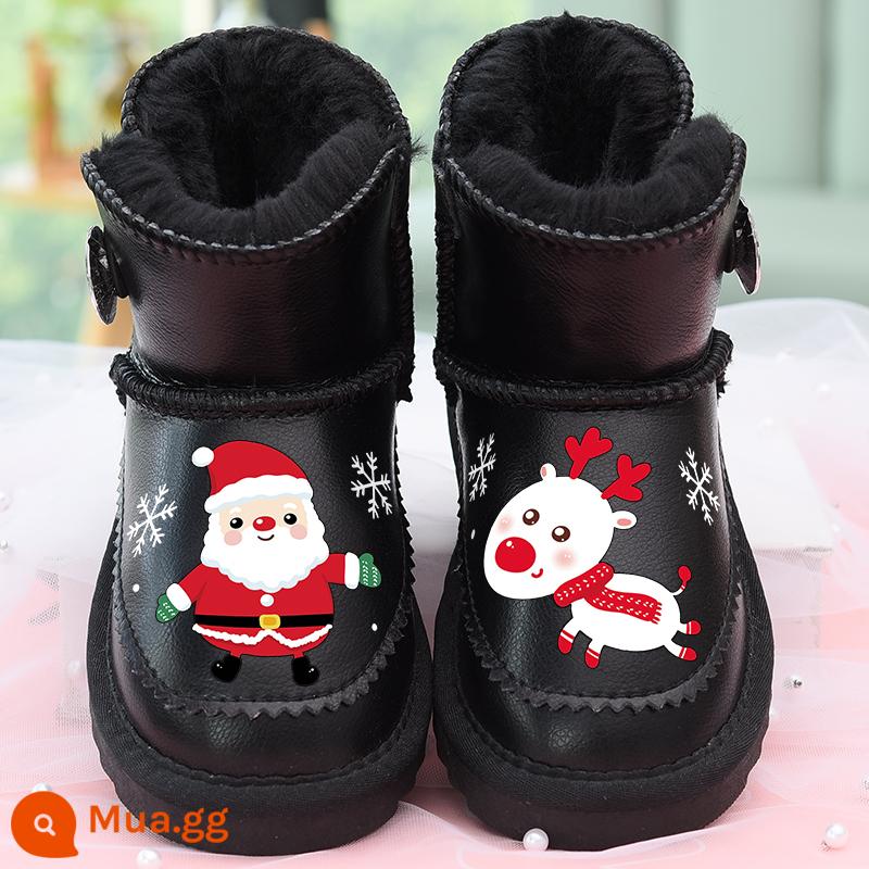 Da cô gái giày tuyết 2022 BOOTS mùa đông mới Giày bông dày đôi giày trẻ em Giày trẻ em ấm áp cotton cotton chống tuyết không thấm nước - Old Man Deer Black + Da thật chống thấm nước + Đáy mềm Oxford