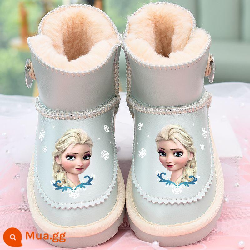 Da cô gái giày tuyết 2022 BOOTS mùa đông mới Giày bông dày đôi giày trẻ em Giày trẻ em ấm áp cotton cotton chống tuyết không thấm nước - Trái tim Elsa Queen Moonlight + Da thật chống thấm nước + Đáy mềm Oxford