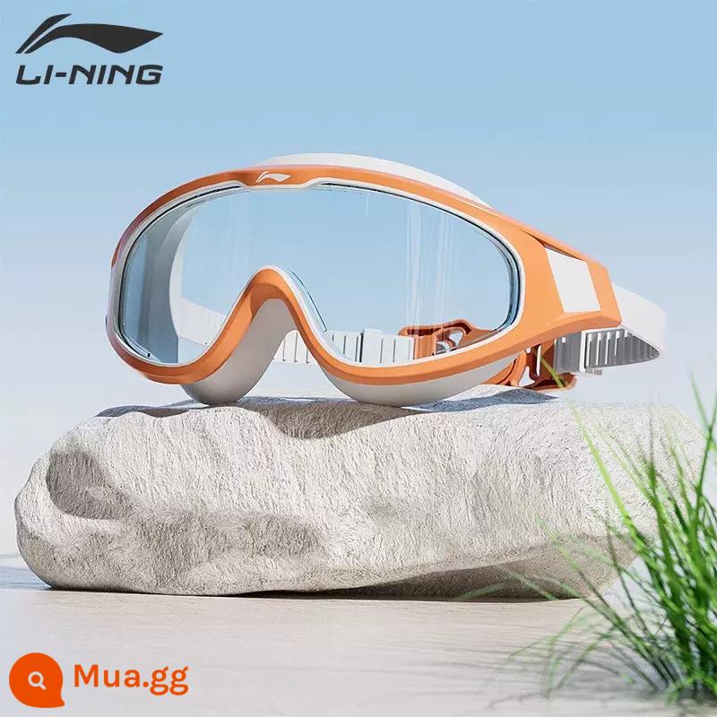 Li Ning kính bơi chống nước chống sương mù độ nét cao nam nữ cận thị kính bơi khung lớn mũ bơi phù hợp với trẻ em thiết bị chuyên nghiệp - [Kính bơi khung lớn màu cam và trắng] [Phong cách phẳng]