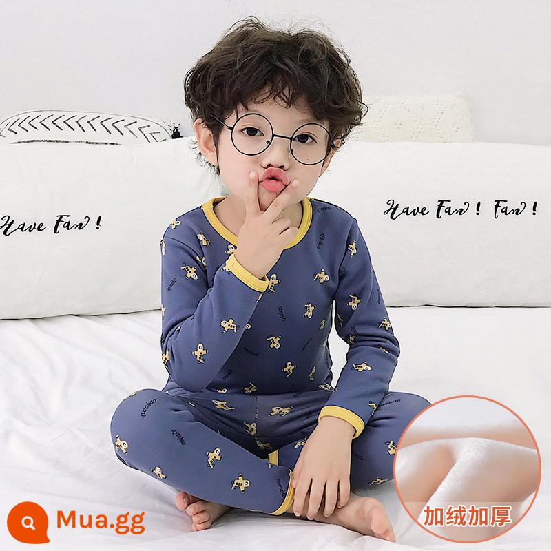 Bộ đồ lót giữ nhiệt trẻ em bằng nhung bắc cực cộng với nhung dày bé trai và bé gái cotton nguyên chất cho bé một bộ đồ ngủ cotton nhung mùa đông - [Phong cách lông cừu] Cờ lê ổ cắm 1/4 inch có nền màu xanh đậm