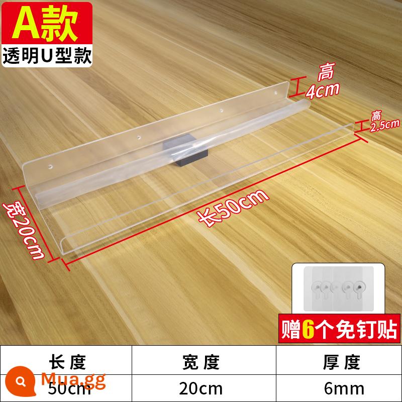 Giá đựng đồ treo tường acrylic không đục lỗ có vách ngăn trong suốt cho nhà bếp, phòng tắm, phòng vệ sinh, giá đựng đồ treo tường - Loại A 20*50CM đi kèm 6 miếng dán không cần đóng đinh