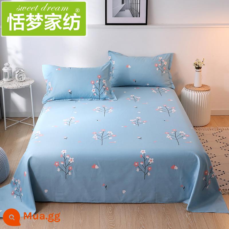 100% cotton ga trải giường đơn mảnh cotton nguyên chất ký túc xá sinh viên nam giường đôi dày 1,5 m chăn - Trái tim trong xanh