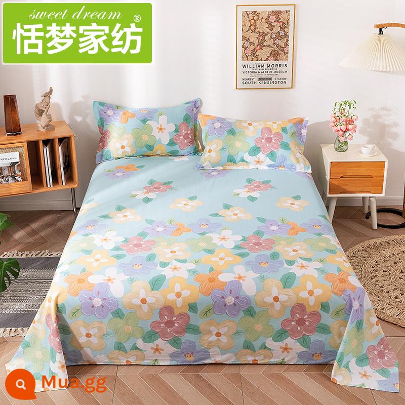 100% cotton ga trải giường đơn mảnh cotton nguyên chất ký túc xá sinh viên nam giường đôi dày 1,5 m chăn - Vườn Versailles xanh lam