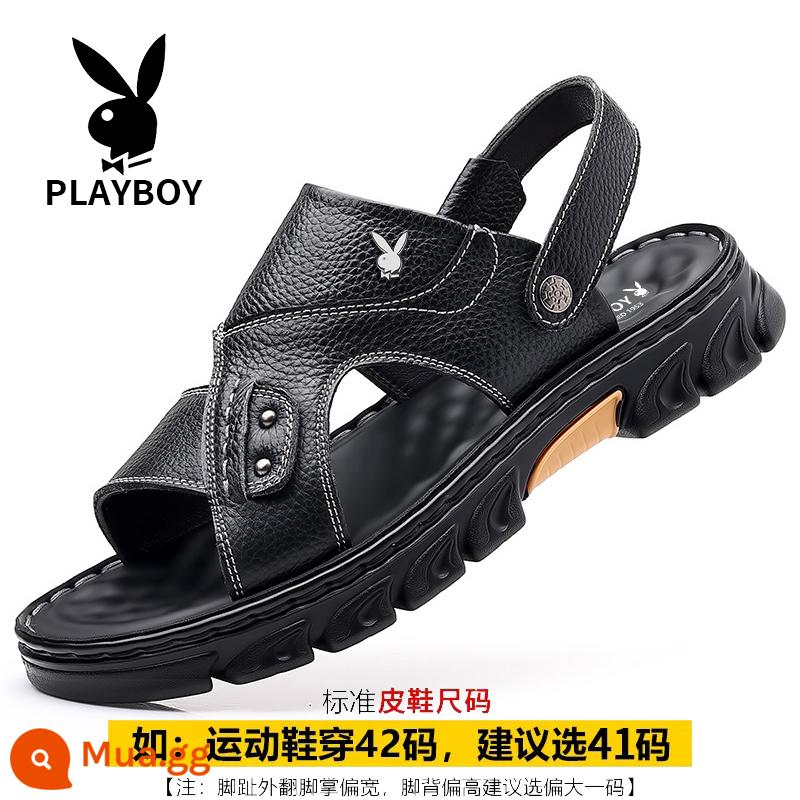 Playboy Dép Nam Mùa Hè 2023 Mới Giày Đi Biển Da Thật Đế Dày Chống Trơn Trượt Trung Niên Bố Dép - 2053 màu đen