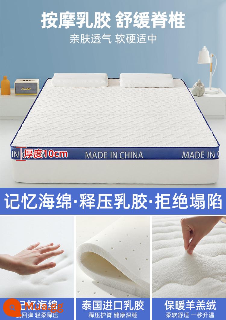 Nệm cao su đệm nhà nệm pad dày tất nam thảm ký túc xá sinh viên đơn thảm xốp giường chiếu - Phiên bản nhung Klein xanh [loại dày 10cm]