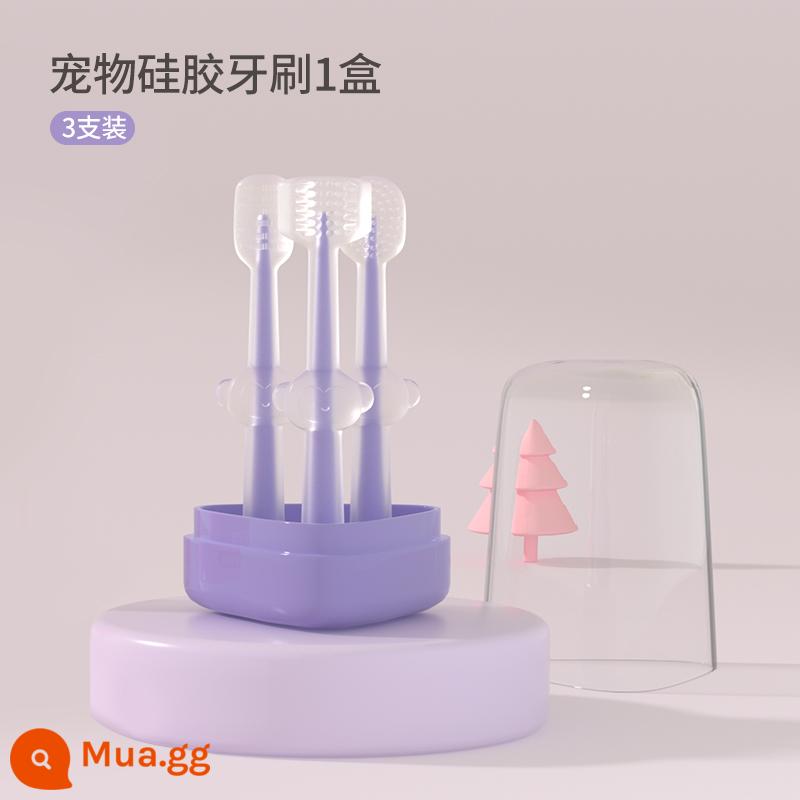 Mèo cưng silicone bàn chải đánh răng nhỏ mèo đánh răng cho chó Bộ kem đánh răng loại bỏ hơi thở có mùi có thể ăn được đồ làm sạch răng - [Bộ ba món] Màu tím oải hương (chỉ dành cho thú cưng nhỏ)