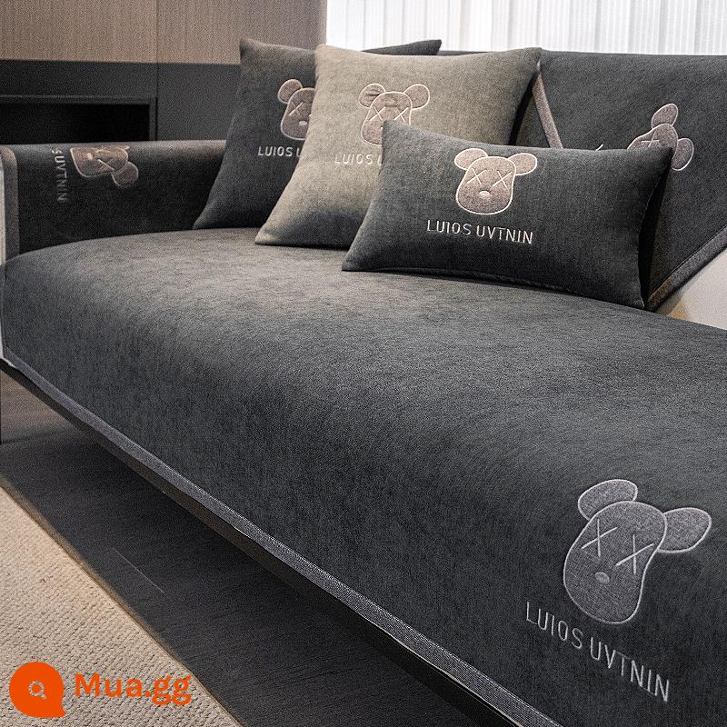 Nam Cực nhẹ phong cách sang trọng đệm sofa bốn mùa đệm ngồi đa năng hiện đại cao cấp chống trượt bọc ghế sofa da bọc khăn vải - Gấu bạo lực - xám đậm