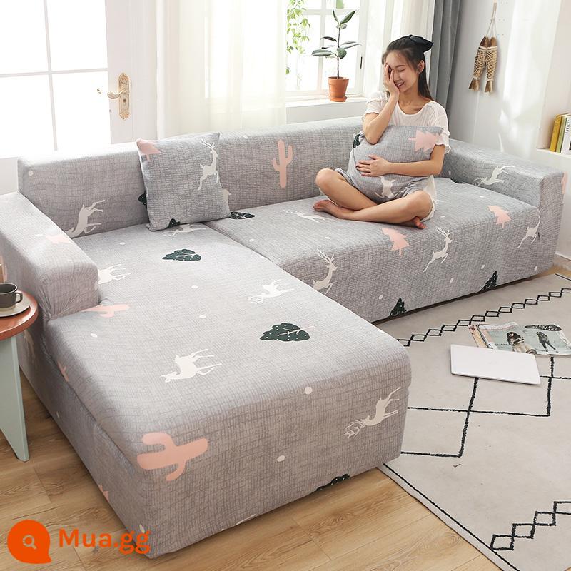 Nanjiren Lụa Sữa Thun Ghế Sofa Tất Cả Bao Gồm Đa Năng Chống Mèo Xước Chống Trơn Trượt Ghế Sofa Đa Năng Bọc Vải - Nai sừng tấm tưởng tượng