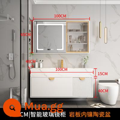 Ánh sáng sang trọng tủ phòng tắm kết hợp các tấm đá hiện đại đơn giản, chậu rửa mặt, bàn giặt đồ trang trí thông minh mỹ phẩm - 100 cm/tủ gương kính thông minh/chậu gốm đá phiến // lắp đặt miễn phí