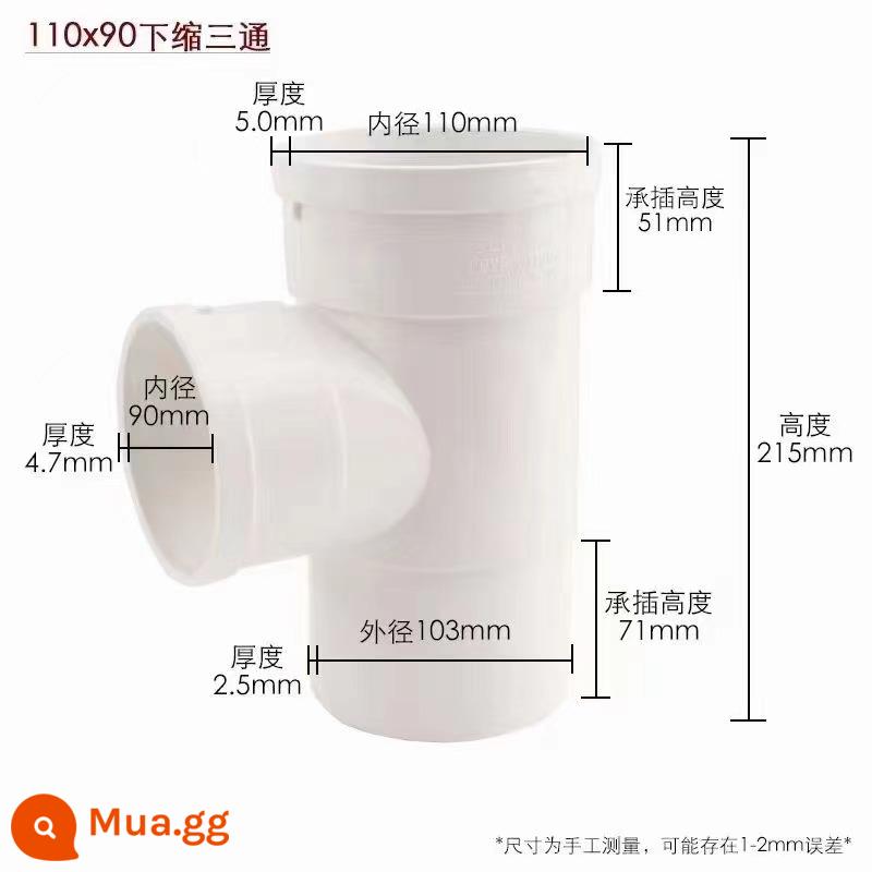 PVC50 miếng chèn bên trong và bên ngoài 75 tee 110 bó giữa và dưới miệng ống thoát nước khớp nối ống thoát nước có đường kính thay đổi 160 tee xiên - Tee hạ thấp 110*90