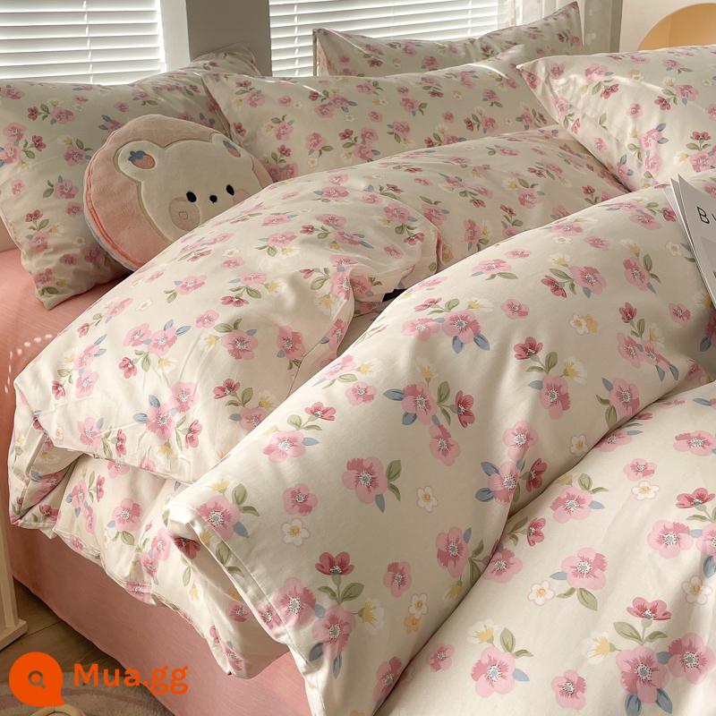 Ins gió giường 4 món 100 cotton ga trải giường cotton nguyên chất Tulip 3 bộ nhỏ họa tiết hoa chăn ga gối đệm ga trải giường - Elena [in 100% cotton]