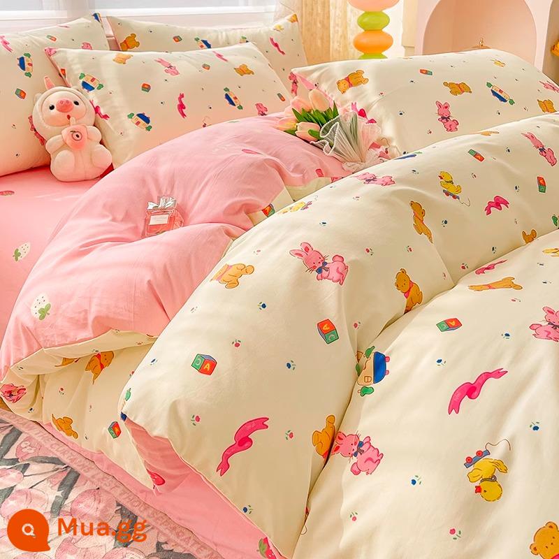 Trẻ Em Cotton Nguyên Chất Vỏ Chăn Đơn 150X200X230 Hoạt Hình Nam Ký Túc Xá 100 Cotton 1.5M Vỏ Chăn 4 Bộ - Trò chơi động vật [100% cotton]