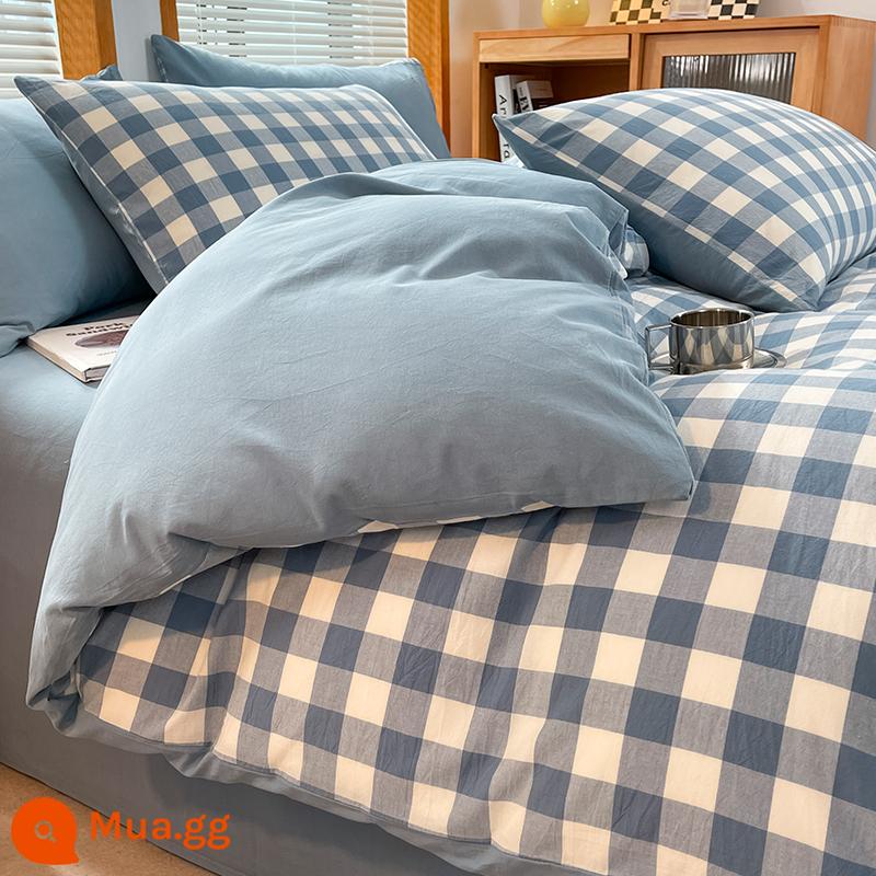 Cotton nguyên chất giặt vỏ chăn đơn mảnh 100 cotton 200x230 đơn 150x200 ký túc xá ga trải giường vỏ chăn 4 - Blue Zhongge [100% cotton đã giặt]