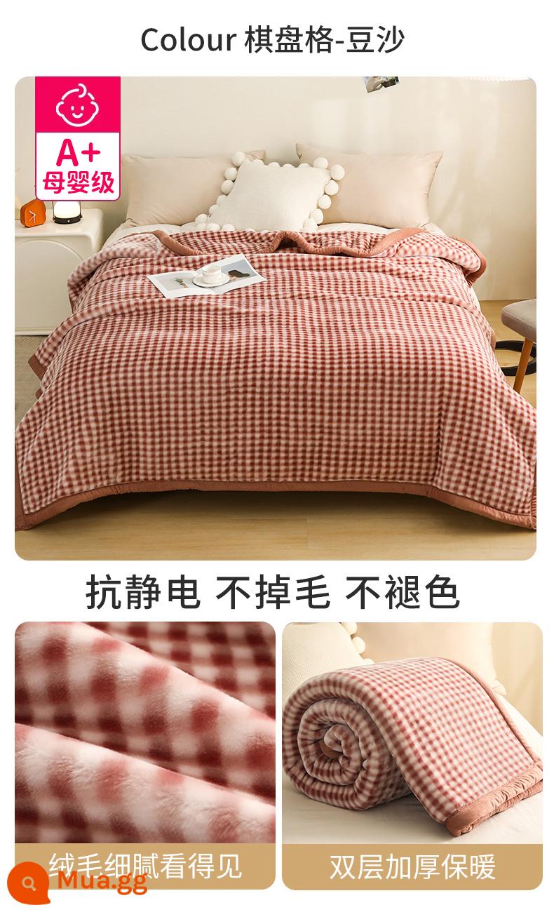 Raschel chăn dày mùa thu và mùa đông san hô ấm flannel chăn đơn ký túc xá sinh viên giường với chăn - Bột đậu caro [bộ đồ giường dày hai lớp, hai mục đích]