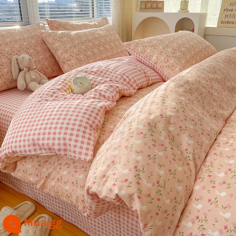 Ins gió giường 4 món 100 cotton ga trải giường cotton nguyên chất Tulip 3 bộ nhỏ họa tiết hoa chăn ga gối đệm ga trải giường - Youmi [In 100% cotton]