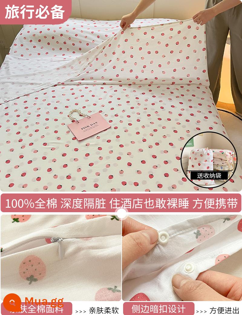 Cotton bẩn túi ngủ khách sạn xách tay du lịch tàu ngủ hiện vật ga trải giường cotton vỏ chăn chuyến đi công tác khách sạn - Pudding Strawberry (Túi ngủ) - Tặng kèm túi đựng cùng kiểu dáng