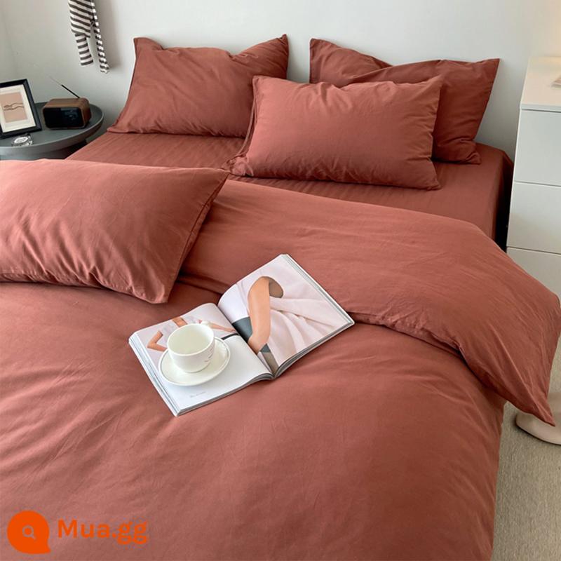 Cotton dày chải vỏ chăn đơn mảnh đơn 1.5 đôi 200x230 vỏ chăn màu cotton 4 mảnh mùa đông - Màu nâu cà phê [bông chải dày]