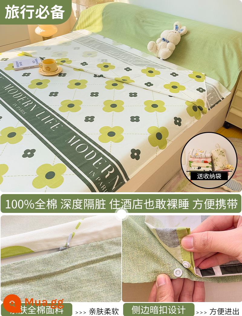 Cotton bẩn túi ngủ khách sạn xách tay du lịch tàu ngủ hiện vật ga trải giường cotton vỏ chăn chuyến đi công tác khách sạn - Hoa bốn lá (túi ngủ)-gửi cùng túi đựng