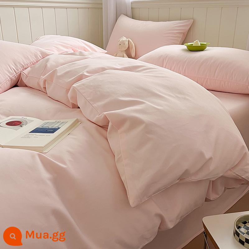 Cotton dày chải vỏ chăn đơn mảnh đơn 1.5 đôi 200x230 vỏ chăn màu cotton 4 mảnh mùa đông - Bột hoa đào [bông dày chải]