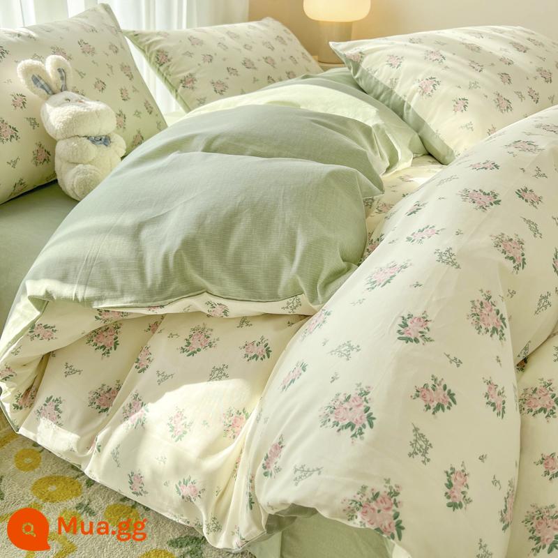 Bộ bốn mảnh giường ngủ bằng vải cotton nguyên chất, vải cotton nguyên chất Bộ khăn trải giường, ga trải giường và vỏ chăn bông mùa xuân theo phong cách Bắc Âu, bộ ga trải giường ba mảnh vừa vặn - Yanyu [dành riêng cho co rút, không trôi, 100% cotton chải kỹ]