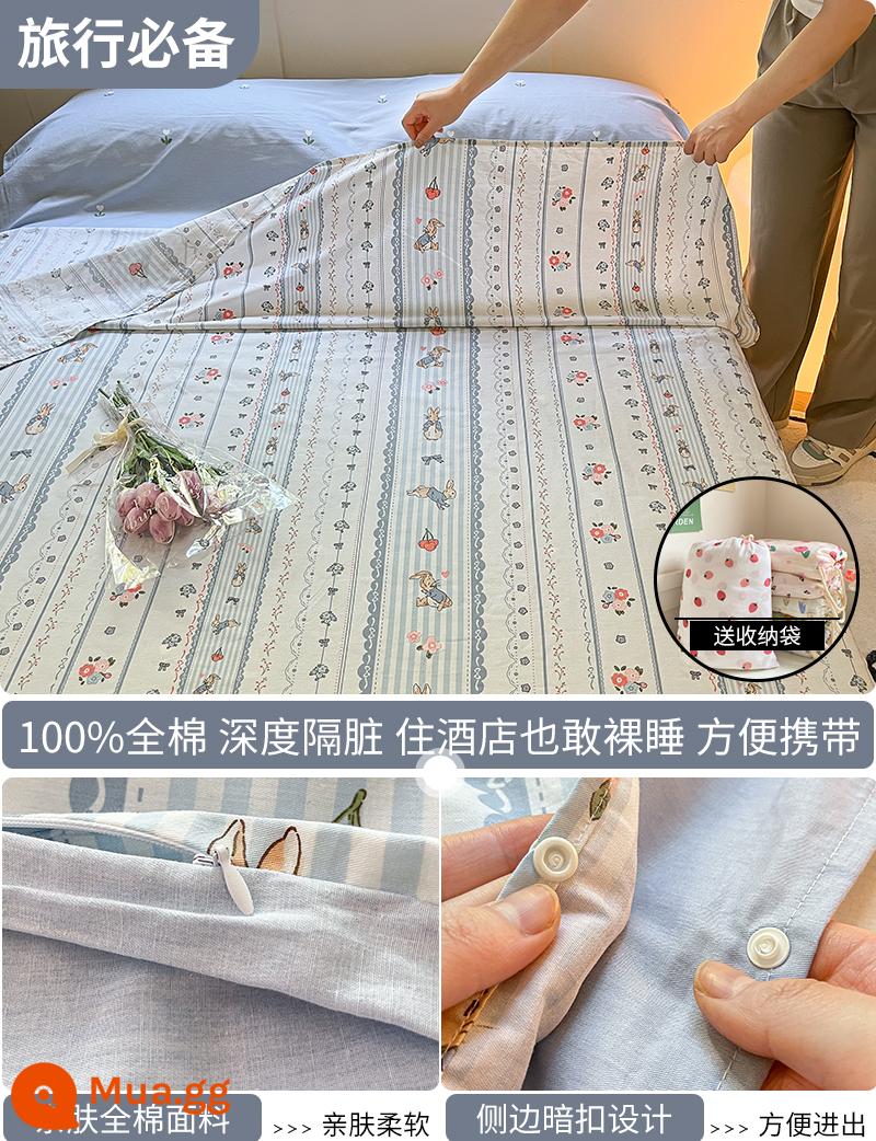 Cotton bẩn túi ngủ khách sạn xách tay du lịch tàu ngủ hiện vật ga trải giường cotton vỏ chăn chuyến đi công tác khách sạn - Blue Bell (Túi ngủ) - Tặng kèm túi đựng đồ cùng kiểu dáng