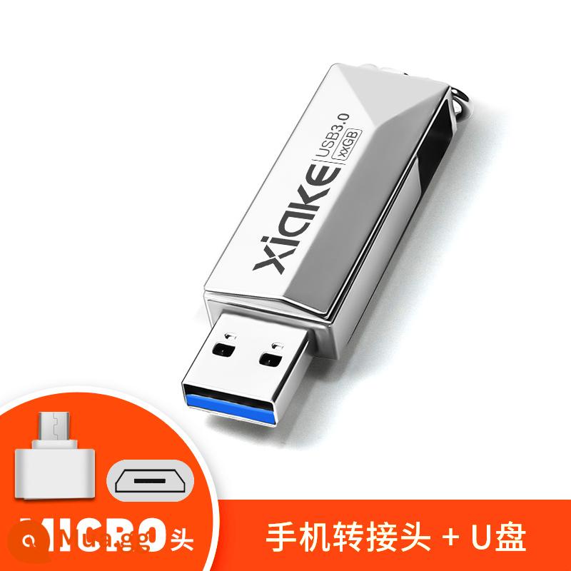 Ổ đĩa flash Charco chính thức hàng đầu cửa hàng xác thực 64g dung lượng lớn USB3.0 tốc độ cao điện thoại di động máy tính sử dụng kép ổ đĩa flash USB tùy chỉnh - Bạc [đầu vi mô]