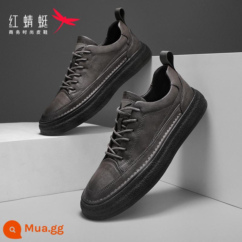 Giày Da Chuồn Chuồn Đỏ Nam Thu Đông 2022 Giày Thời Trang Mới Giày Công Sở Anh Giày Nam Giày Sneaker Da Thật - Khaki