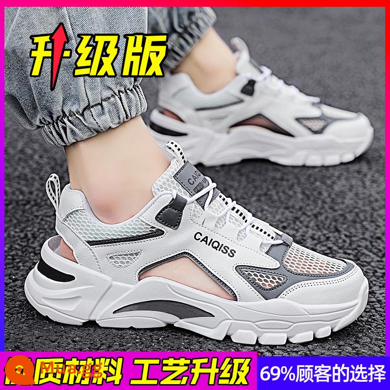 Giày sandal nam mùa hè 2023 giày lưới Bao Đầu thể thao lưới rỗng mới cho thanh thiếu niên chống trơn trượt và khử mùi khi đi biển - Phiên bản nâng cấp màu trắng xám