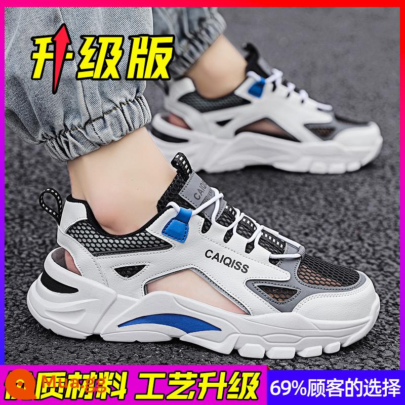 Giày sandal nam mùa hè 2023 giày lưới Bao Đầu thể thao lưới rỗng mới cho thanh thiếu niên chống trơn trượt và khử mùi khi đi biển - Mẫu nâng cấp màu trắng và xanh