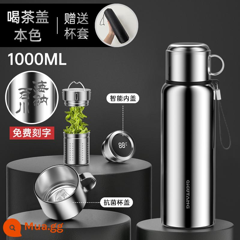 Cốc cách nhiệt nam công suất lớn toàn thép 316 inox 304 tách trà tách nước tách trà cốc nước - [Nâng cấp tay cầm kháng khuẩn] Màu thép 1000ml - Hiển thị nhiệt độ thông minh (đi kèm nắp cốc và dây)