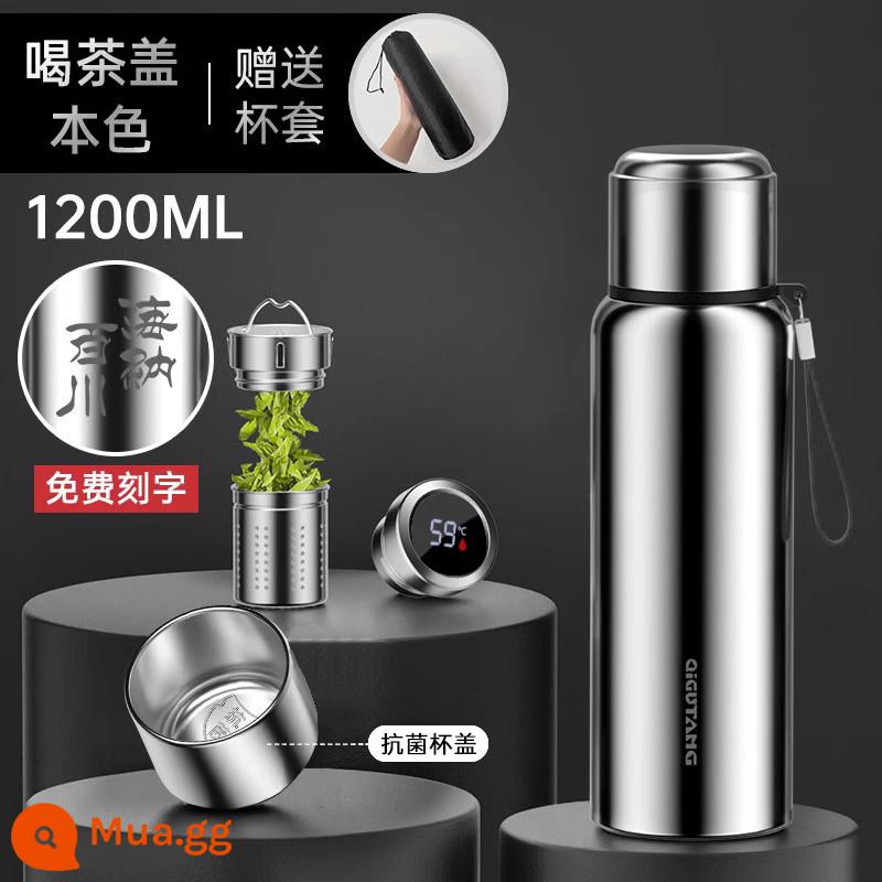 Cốc cách nhiệt nam công suất lớn toàn thép 316 inox 304 tách trà tách nước tách trà cốc nước - [Hiển thị nhiệt độ thông minh-kháng khuẩn] Màu thép 1200ml (tặng kèm nắp cốc và dây)