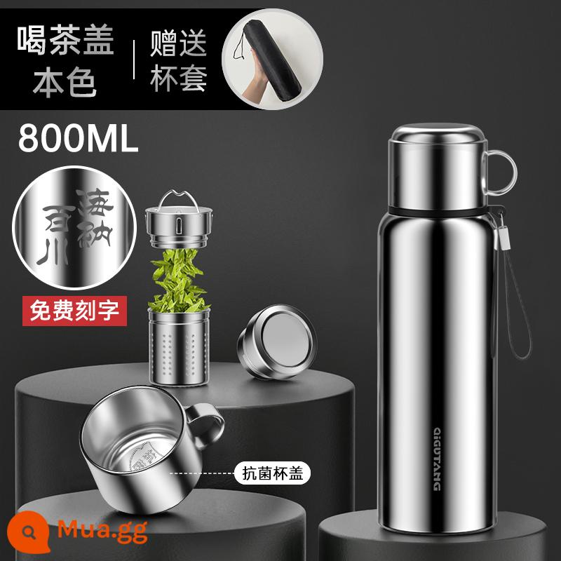 Cốc cách nhiệt nam công suất lớn toàn thép 316 inox 304 tách trà tách nước tách trà cốc nước - [Nâng cấp tay cầm kháng khuẩn] Màu thép 800ml (tặng kèm nắp cốc và dây nâng)